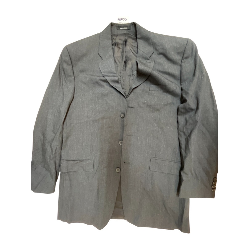Mens Charcoal‎ Gray Pure New Wool 3-Button Blazer Jacket Size 42L Woolmark